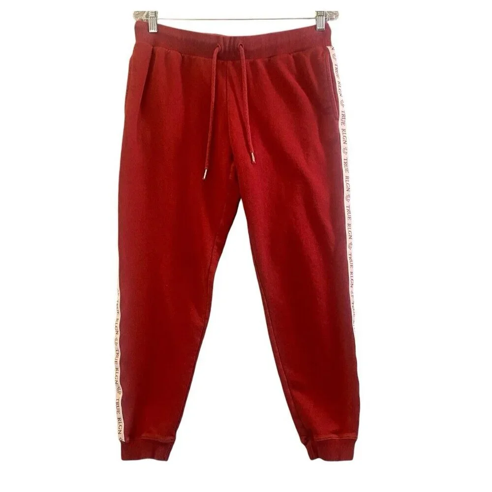 TRUE RELIGION Men Ticket Graphic Jogger Sweatpants Mid Rise Sz M Red Sports 3-37
